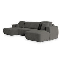 WOHNLANDSCHAFT SENTUM K Grau Plüsch-Stoff mit Schlaffunktion - Grau, Holz (330/90/148cm) - MASSENO