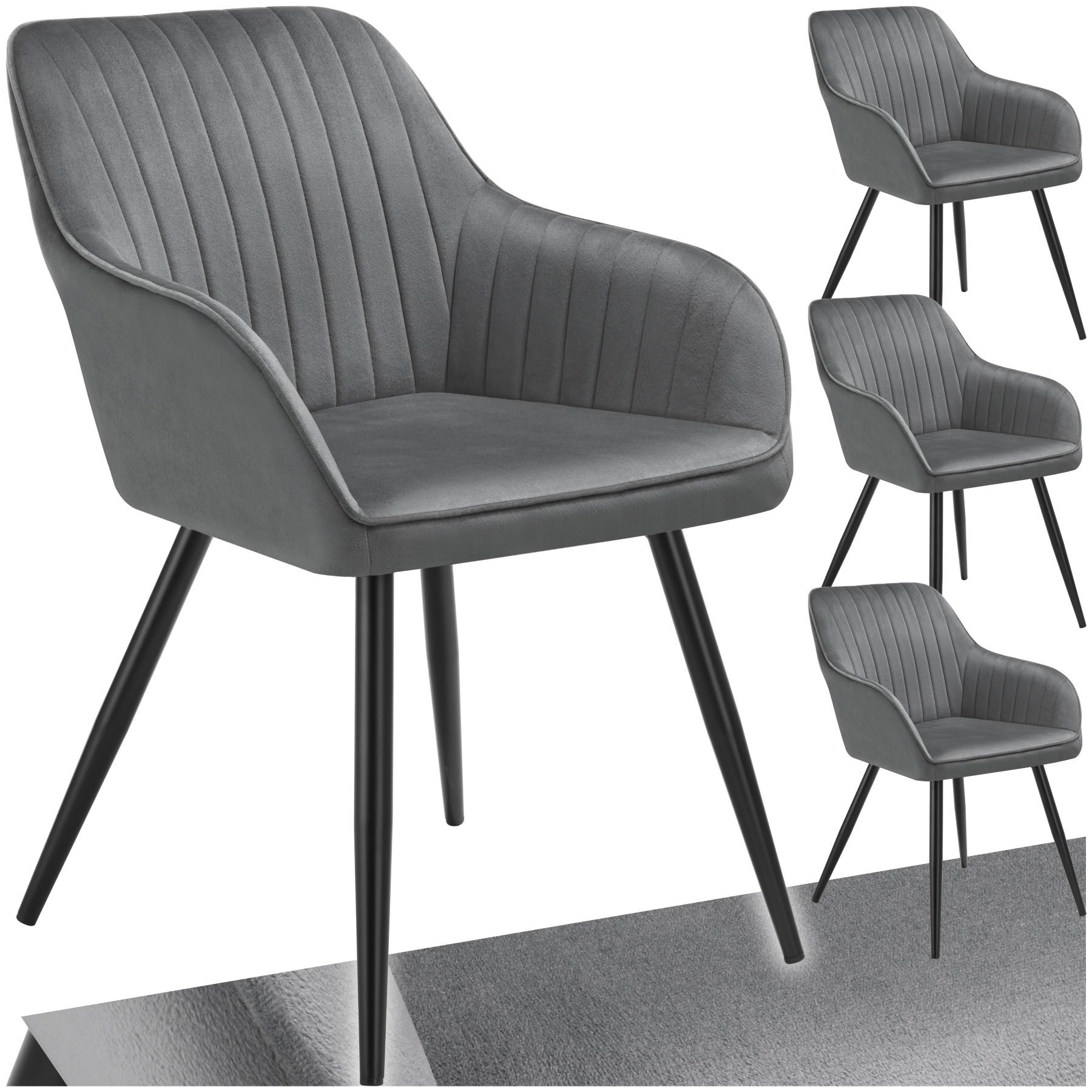 ESSZIMMERSTUHL 4er Set Marilyn 58 x 62 x 82 cm grau/schwarz - Schwarz/Grau, Metall (58/82/62cm) - tectake