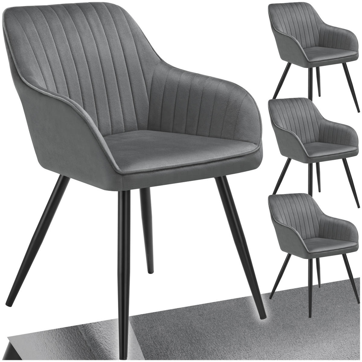 ESSZIMMERSTUHL 4er Set Marilyn 58 x 62 x 82 cm grau/schwarz - Schwarz/Grau, Metall (58/82/62cm) - tectake