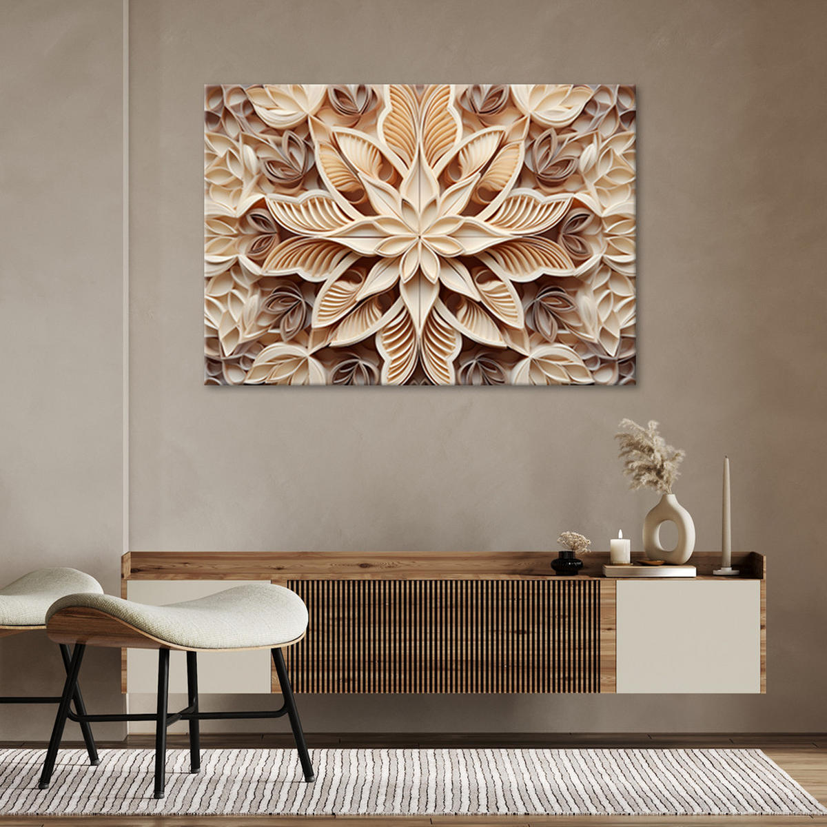 WANDBILD wohnzimmerbild blumen 3d - Beige, Textil (60/40cm) - Feeby