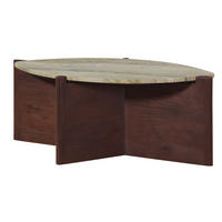 COUCHTISCH Akazie 85x50x31 braun lackiert / Marmor beige ORGANIC COLLECTION #28 - Braun, Holz (85/50/31cm) - Massivmoebel24