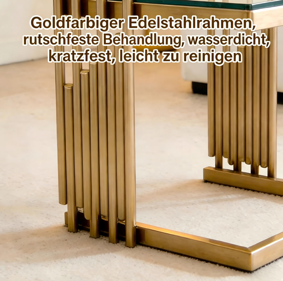 BEISTELLTISCH 2er-Set quadratisch Glas Goldfarben - Klar, Glas (41/41/46cm) - Meubliv