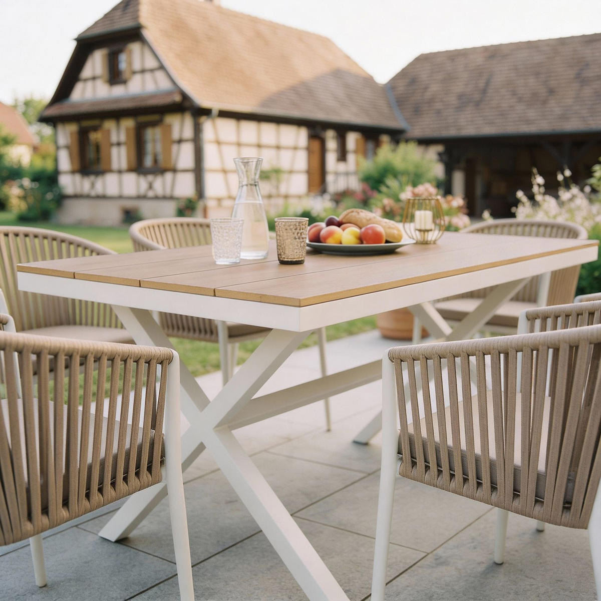 GARTENTISCH ISOLA - Weiß/Naturfarben, Metall (89/150/76cm) - IDIMEX