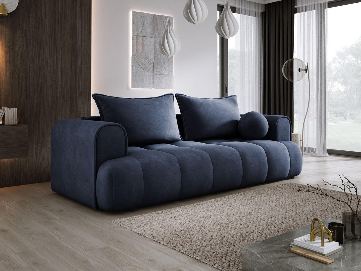 SOFA COCO SCHLAFSOFA mit Bettfunktion, CLOUD Stoffbezug, 2-Sitzer, freistehend, Größe: 250x105x90 cm, Dunkelblau - Dunkelblau, Holz/Textil (250/90/105cm) - DomoHome