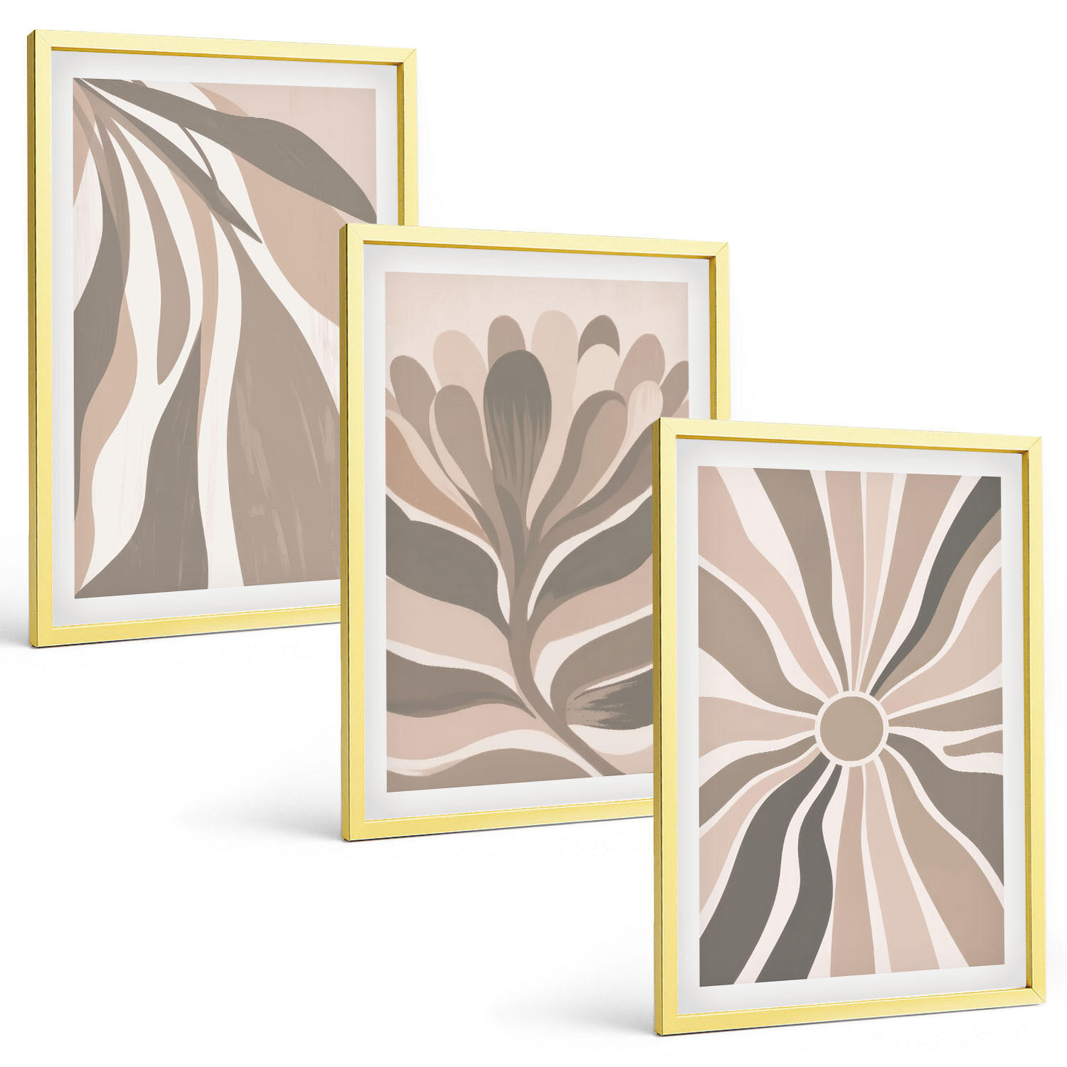BILDER SET 3er Set - 40x60 cm Goldrahmen - Abstrakte Pflanzenmuster - Goldfarben, Kunststoff (40/60cm) - TULUP