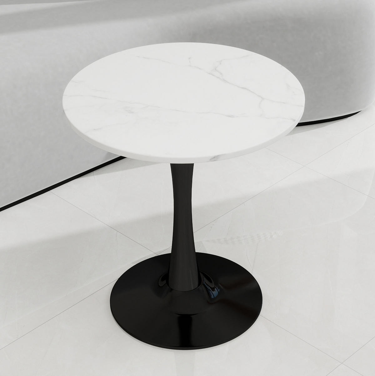 COUCHTISCH 70 cm in Schwarz/Weiß aus Kunstmarmor, rund und modern - Weiß, Stein (70/70/72cm) - Flora Grace