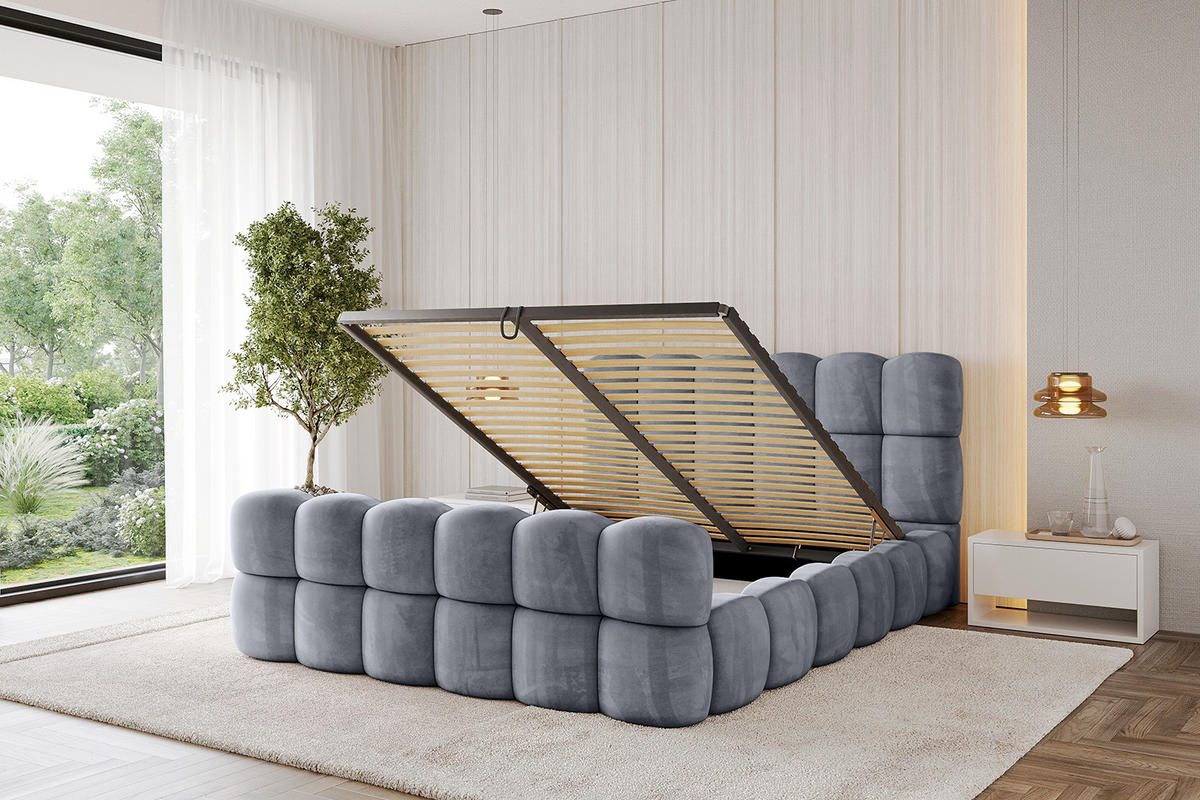 POLSTERBETT mit Bettkasten, Fußteil und Lattenrost, Bett mit Matratze H3/H4 - LEYA-Z 120x200 Grau - Grau, Holzwerkstoff/Textil (120/200cm) - ALTDECOR