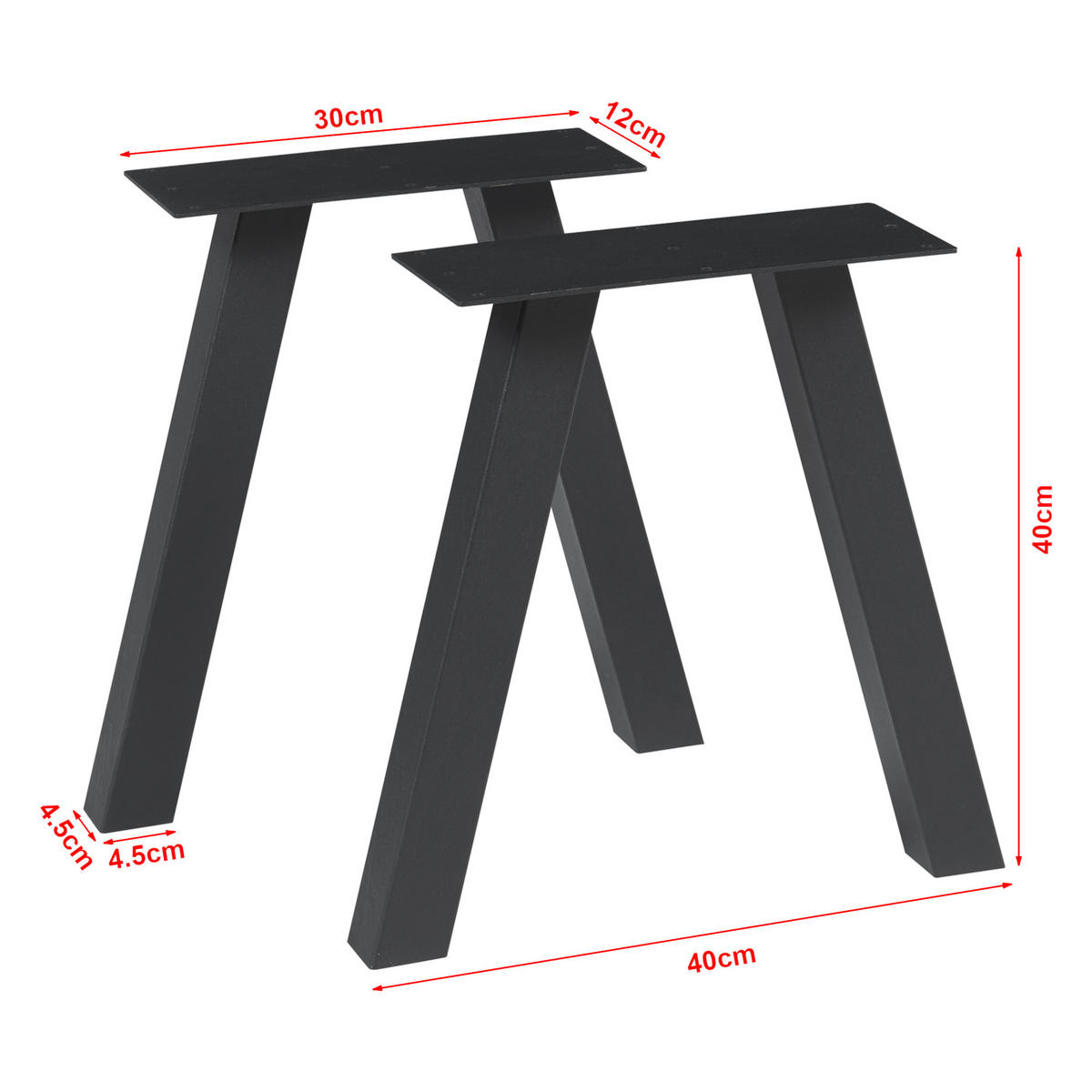 SADA STOLOVÝCH NOH 2 KS Heustreu - černá, kov (40/40/12cm) - [en.casa]