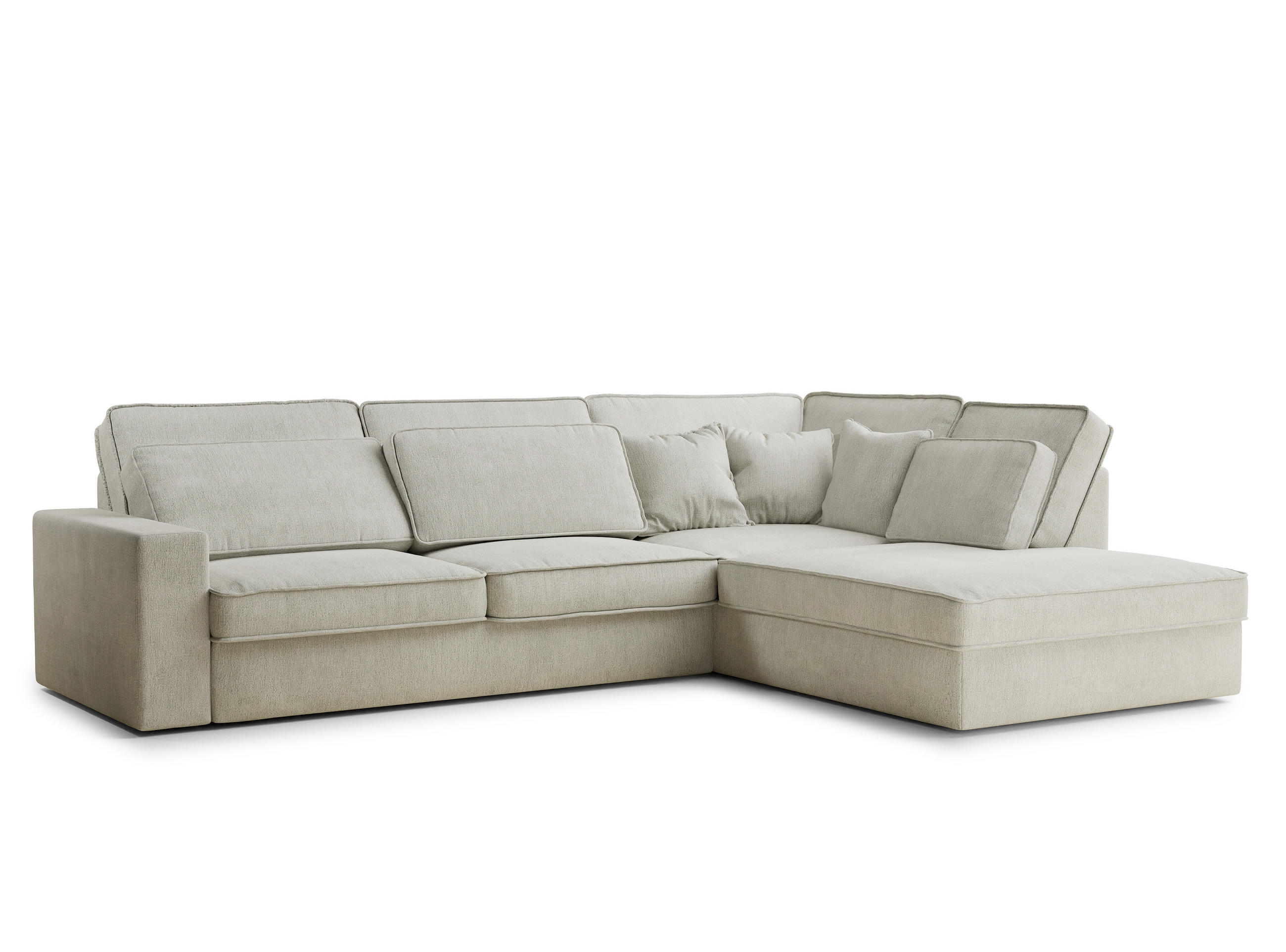 ECKSOFA Kirou Creme Chenille-Stoff - Rechts Seite - Creme/Schwarz, Holz/Holzwerkstoff (311/225cm) - Maison de Reve