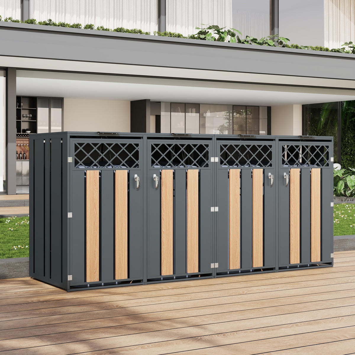 MÜLLTONNENBOX 2 Türen abschließbar Klappdeckel Lüftung - Multicolor, Metall (160/249/264cm) - FLIEKS