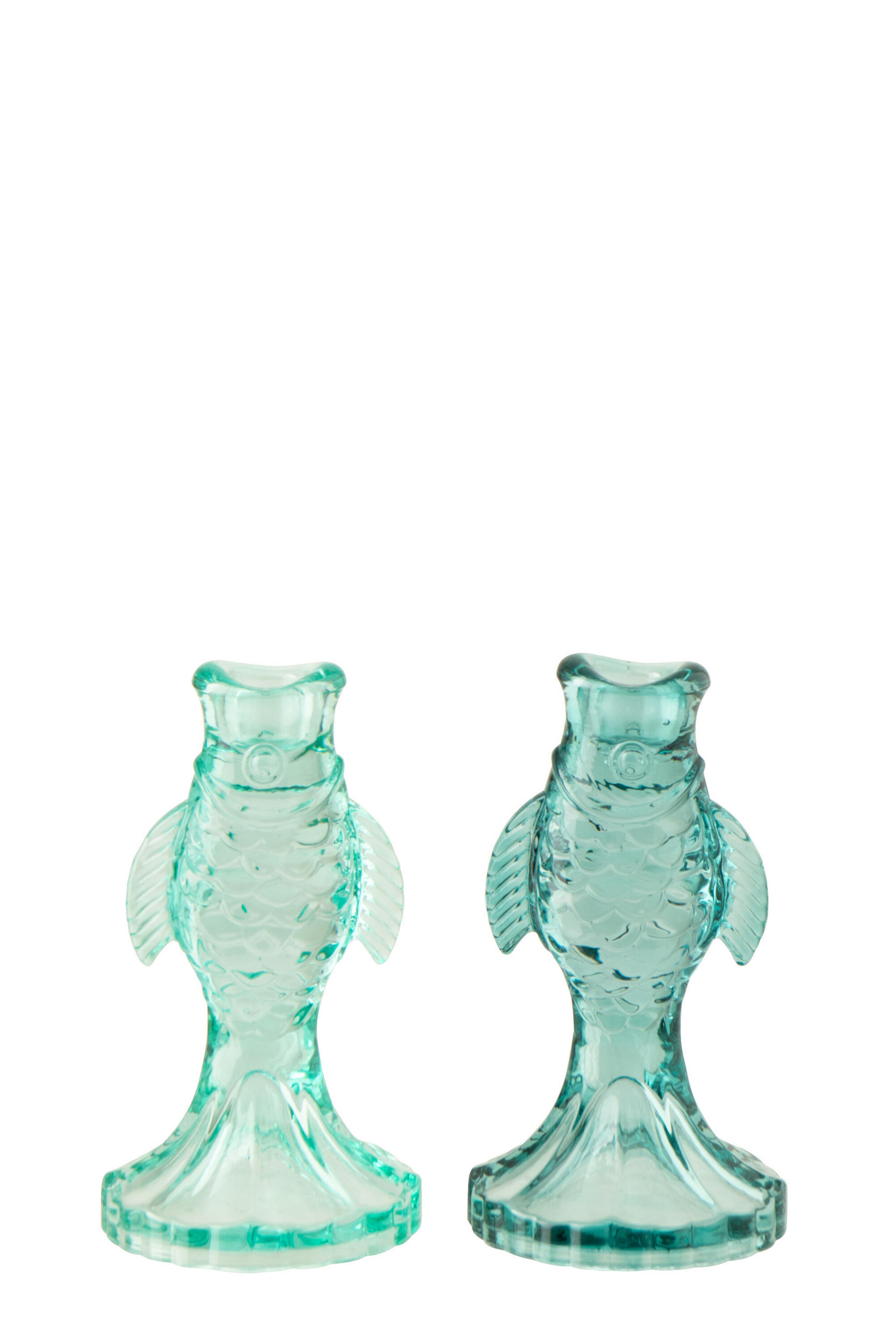 KERZENSTÄNDER FISCH (2ER SET) - Blau, Glas (9.5/17cm) - J-Line