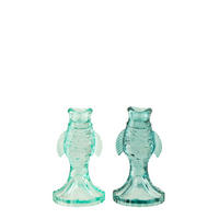 KERZENSTÄNDER FISCH (2ER SET) - Blau, Glas (9.5/17cm) - J-Line