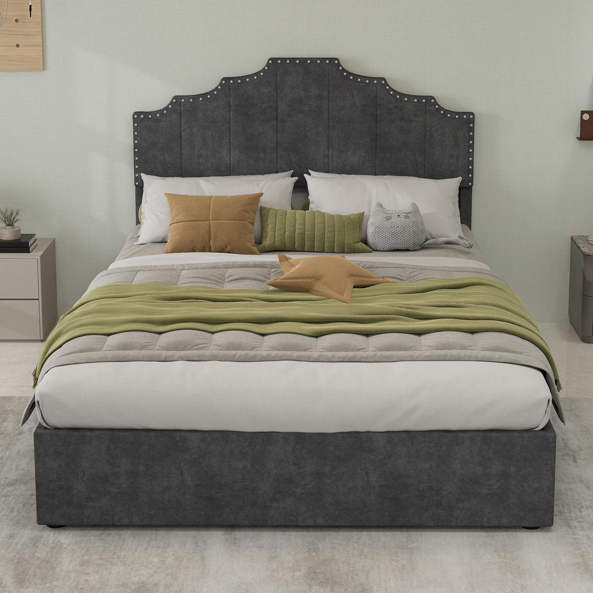 POLSTERBETT 140x200 cm Stauraum hydraulisch grau - Grau, Textil (140/200cm) - LEBENLANG