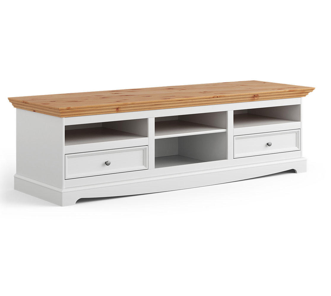 LOWBOARD Belluno Elegante Kiefer Natur gebeizt / Kiefer weiß (RAL9010) lackiert 167 / 53 / 53cm - Weiß/Kieferfarben, Holz/Metall (167/53/53cm) - Feldmann-Wohnen