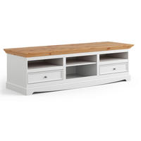 LOWBOARD Belluno Elegante Kiefer Natur gebeizt / Kiefer weiß (RAL9010) lackiert 167 / 53 / 53cm - Weiß/Kieferfarben, Holz/Metall (167/53/53cm) - Feldmann-Wohnen