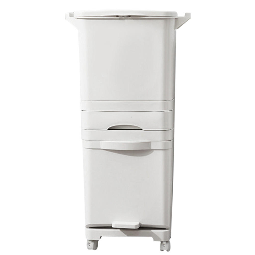MÜLLEIMER 42L Mülltrennung 3-Stufig Schublade Rollen Kunststoff Weiß - Weiß, Kunststoff (42/84/28.2cm) - Livingandhome