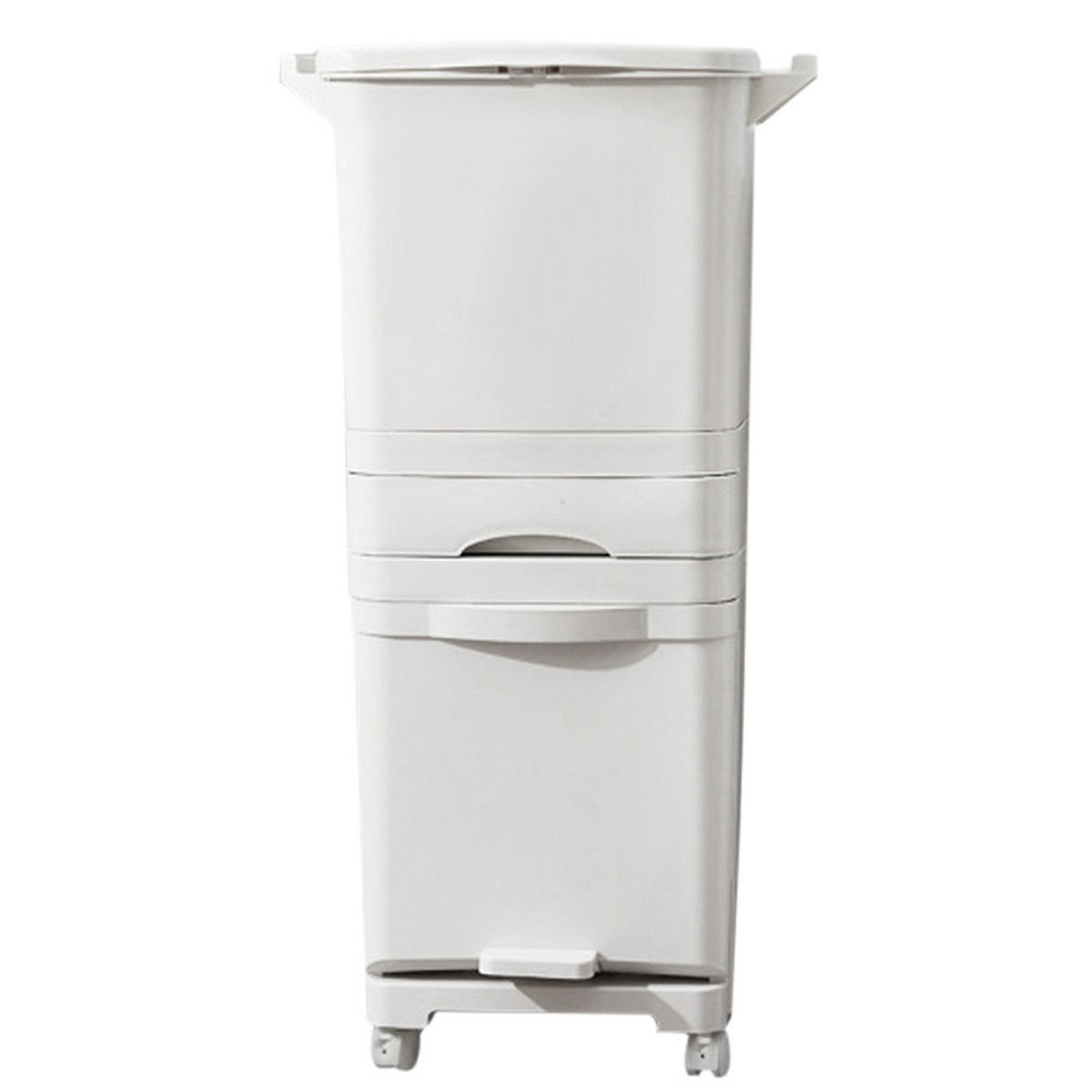 MÜLLEIMER 42L Mülltrennung 3-Stufig Schublade Rollen Kunststoff Weiß - Weiß, Kunststoff (42/84/28.2cm) - Livingandhome