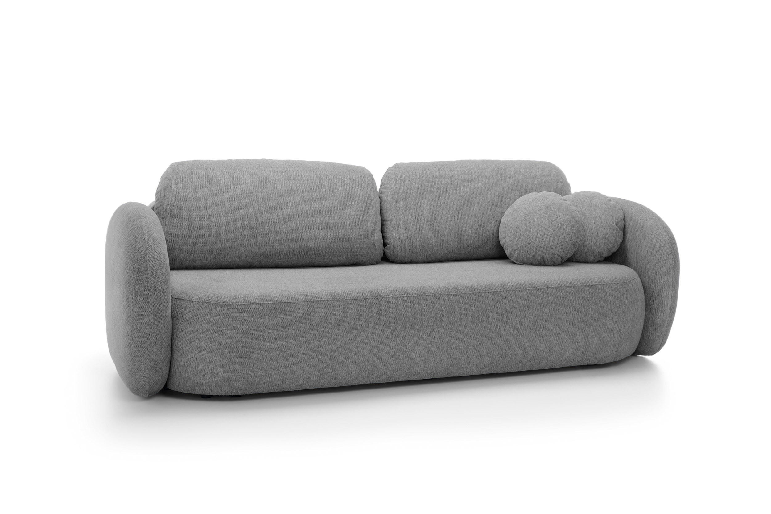 SOFA OLIO Mit Schlaffunktion Und Bettkasten, Bonell-Taschenfederung, Aragon-Stoff, lose Rückenkissen, freistehend, 238x101x86 cm Dark grey - Hellgrau, Holz/Textil (238/86/101cm) - DomoHome