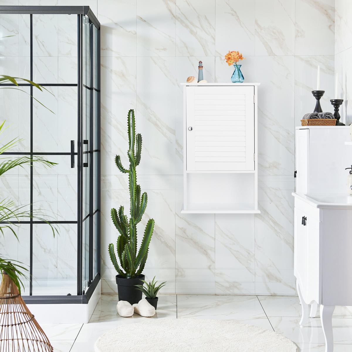 BADSCHRANK - Weiß, Holzwerkstoff (42/70/16.5cm) - Relaxdays