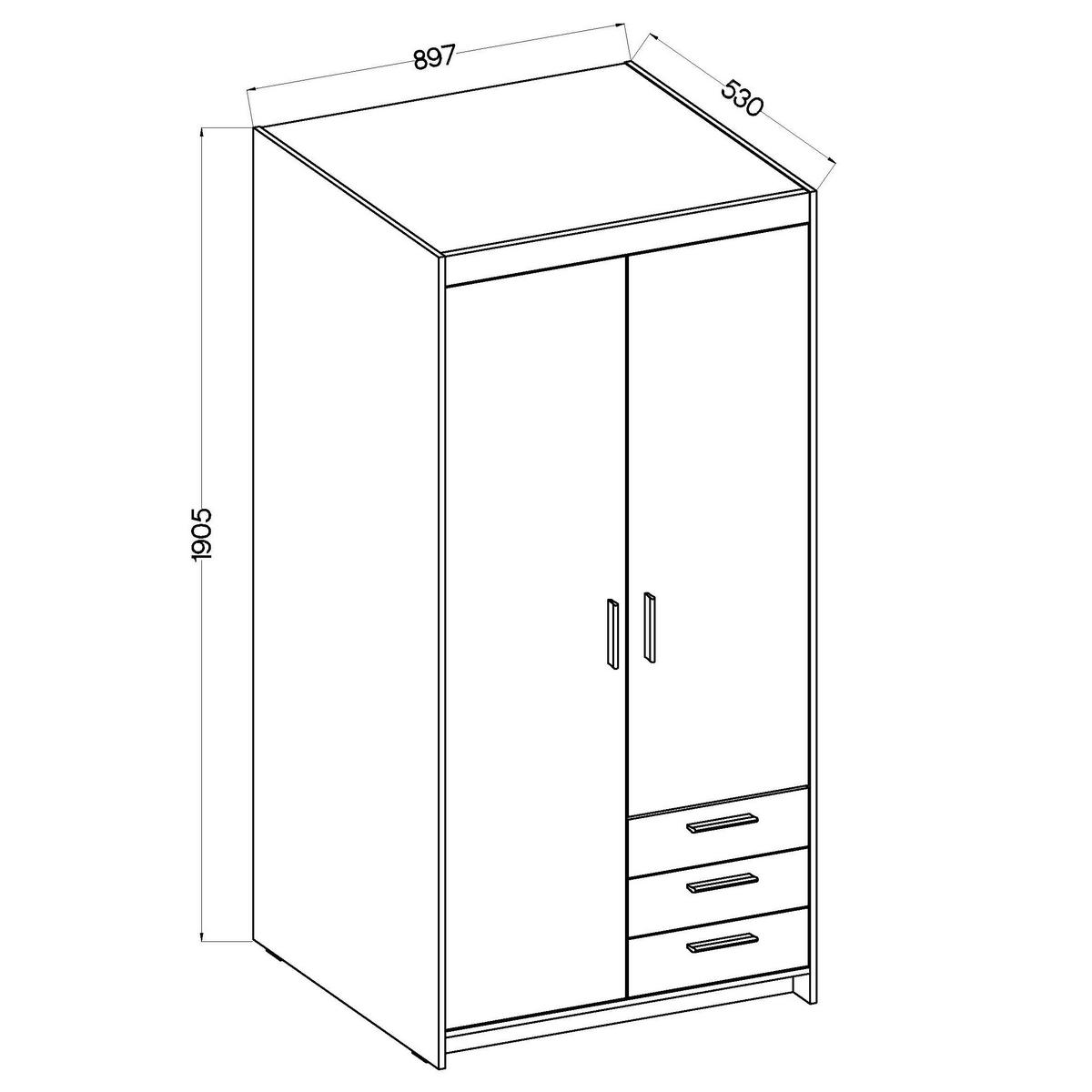 DREHTÜRENSCHRANK ELENORA 89,7/190,5/53cm 2-türig Braun - Braun, Holzwerkstoff (89.7/190.5/53cm) - MASSENO