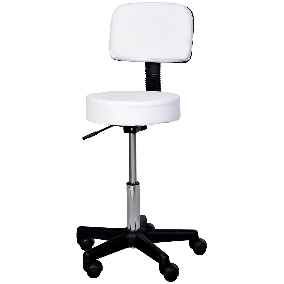 ARBEITSHOCKER höhenverstellbar Rollhocker Drehhocker mit Lehne Rollen Büro Weiß - Weiß, Kunststoff (35/84/35cm) - HOMCOM
