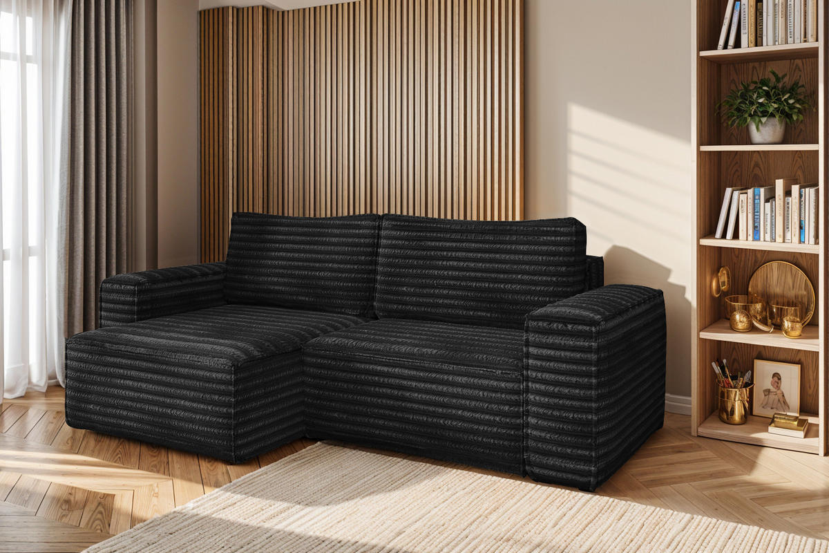 ECKSCHLAFSOFA Bohoo-Ecksofa mit Schlaffunktion stoff Velo Schwarz Links - Schwarz, Holz/Textil (140/248cm) - Kaiser Möbel