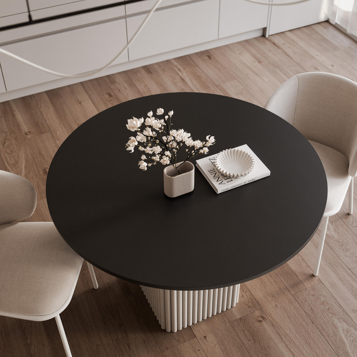ESSTISCH FLORA 100/76 cm, Metallgestell, Kaschmir / Schwarz - Kaschmir/Schwarz, Holzwerkstoff/Metall (100/100/76cm) - Idohome