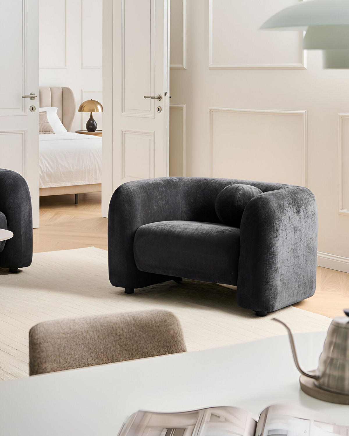 SESSEL Schwarz Leiren - Schwarz, Textil (113/68/87cm) - Beliani