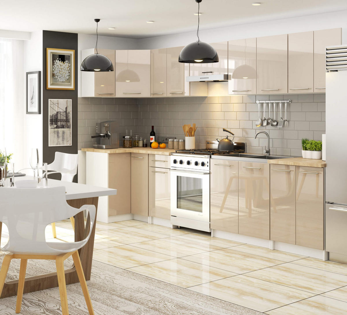 UNTERSCHRANK Weiß, Cappuccino Glanz 85/80/46 - Weiß/Cappuccino, Holzwerkstoff (80/85/46cm) - RAUMHIRSCH FURNITURE