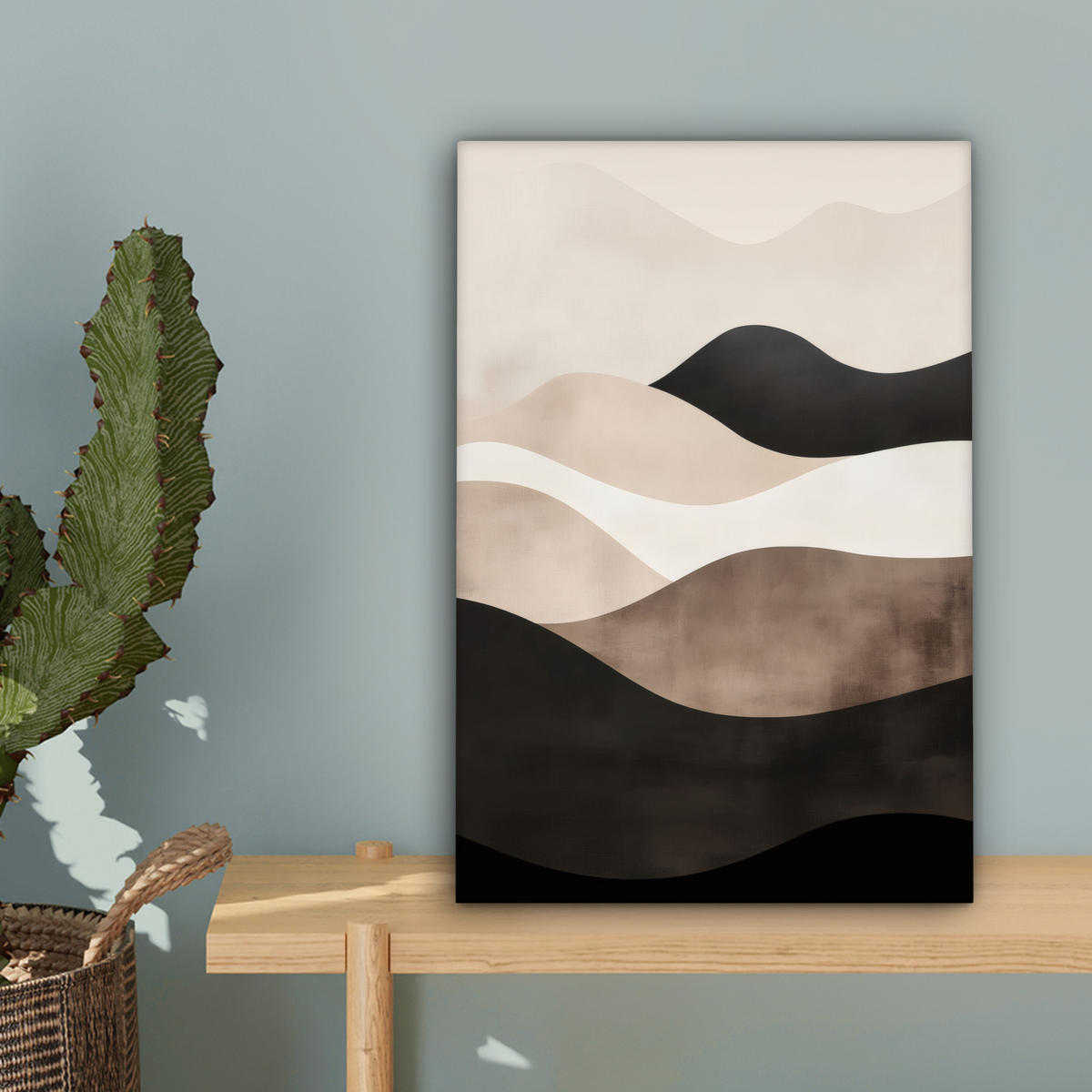 LEINWANDBILD Abstrakt - Landschaft - Wellen - Cremefarben 20x30 cm - Cappuccino, Textil (20/30cm) - MuchoWow