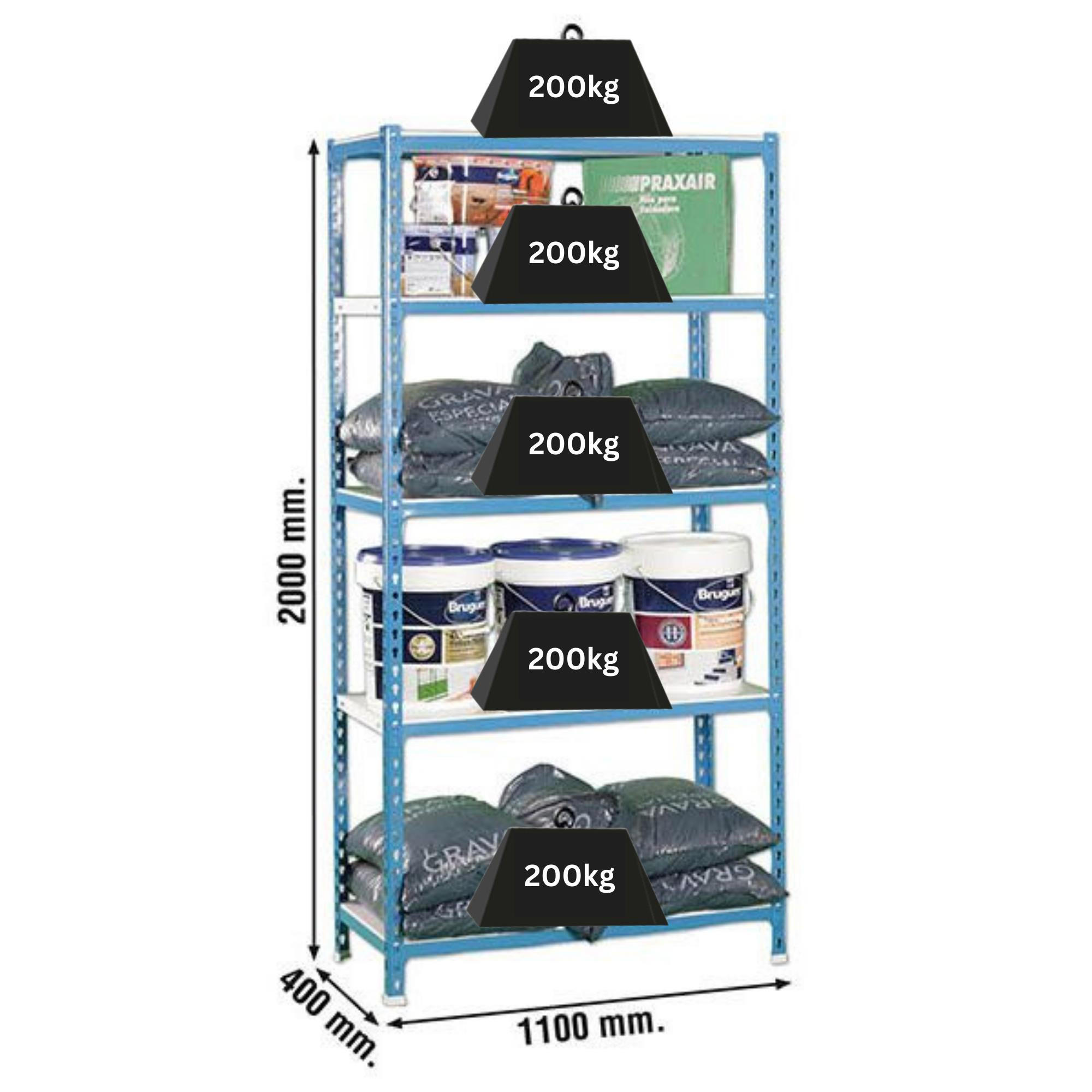 SCHWERLASTREGAL Big Metal Shark HxBxT 200 x 110 x 40 cm Fachlast 200 kg Blau-Weiß - Blau, Metall (110/200/40cm) - PROREGAL