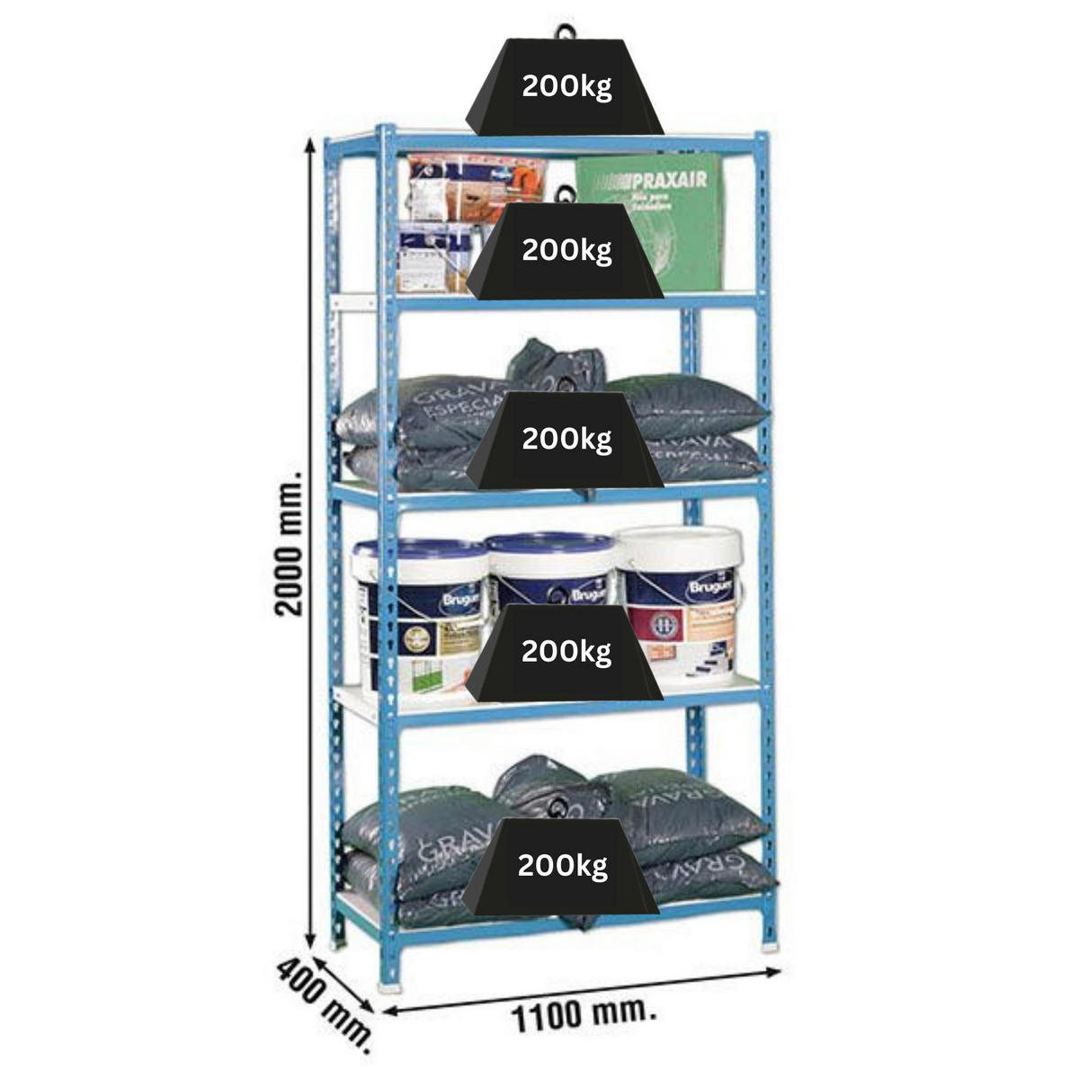 SCHWERLASTREGAL Big Metal Shark HxBxT 200 x 110 x 40 cm Fachlast 200 kg Blau-Weiß - Blau, Metall (110/200/40cm) - PROREGAL