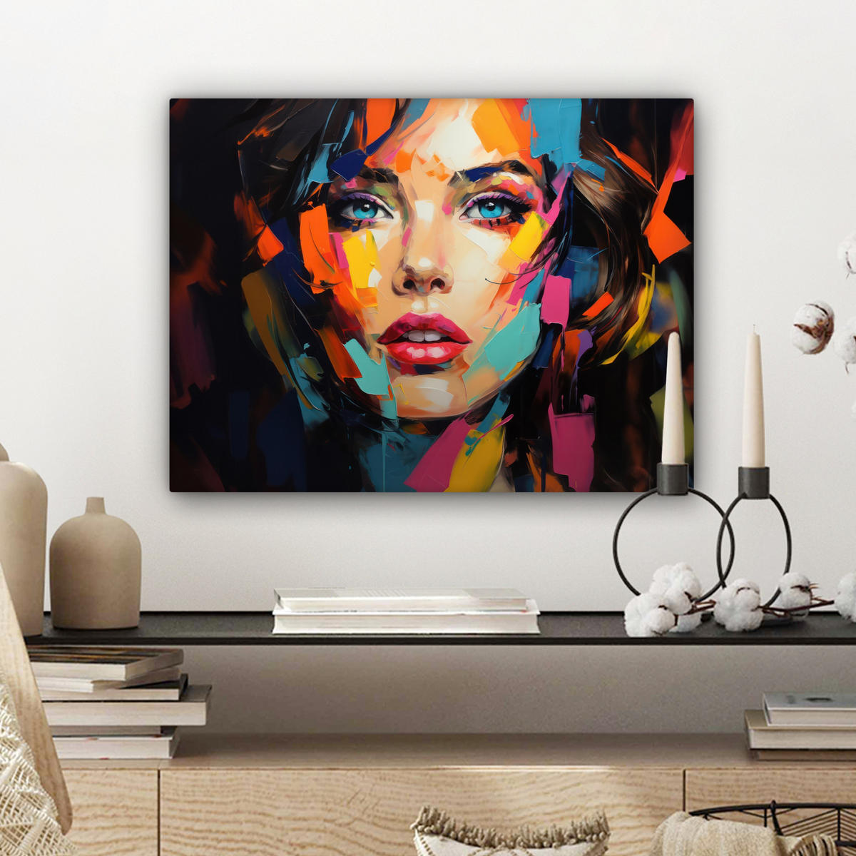 LEINWANDBILD Frau - Porträt - Farbenfroh - Kunst Wandbild 40x30 cm - Multicolor, Textil (40/30cm) - MuchoWow