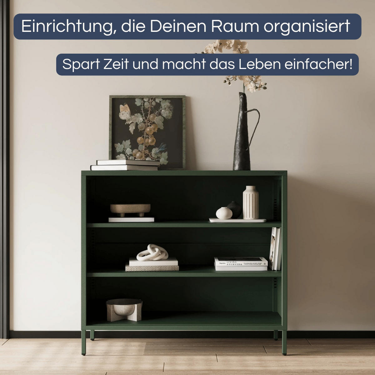 KOMMODE Metall offen WORF 4 Ebenen 90x100x35cm Dunkelgrün - Dunkelgrün, Metall (100/90/35cm) - DELUKE