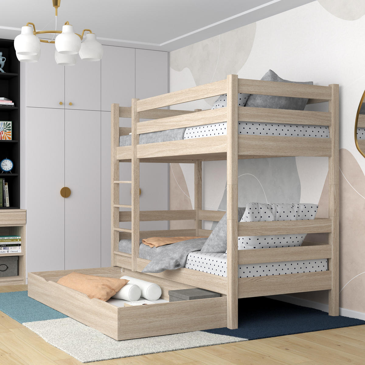 ETAGENBETT N01 mit Schublade Sonoma Eiche 90/190 - Sonoma Eiche, Naturmaterialien/Holz (90/190cm) - N-Wood