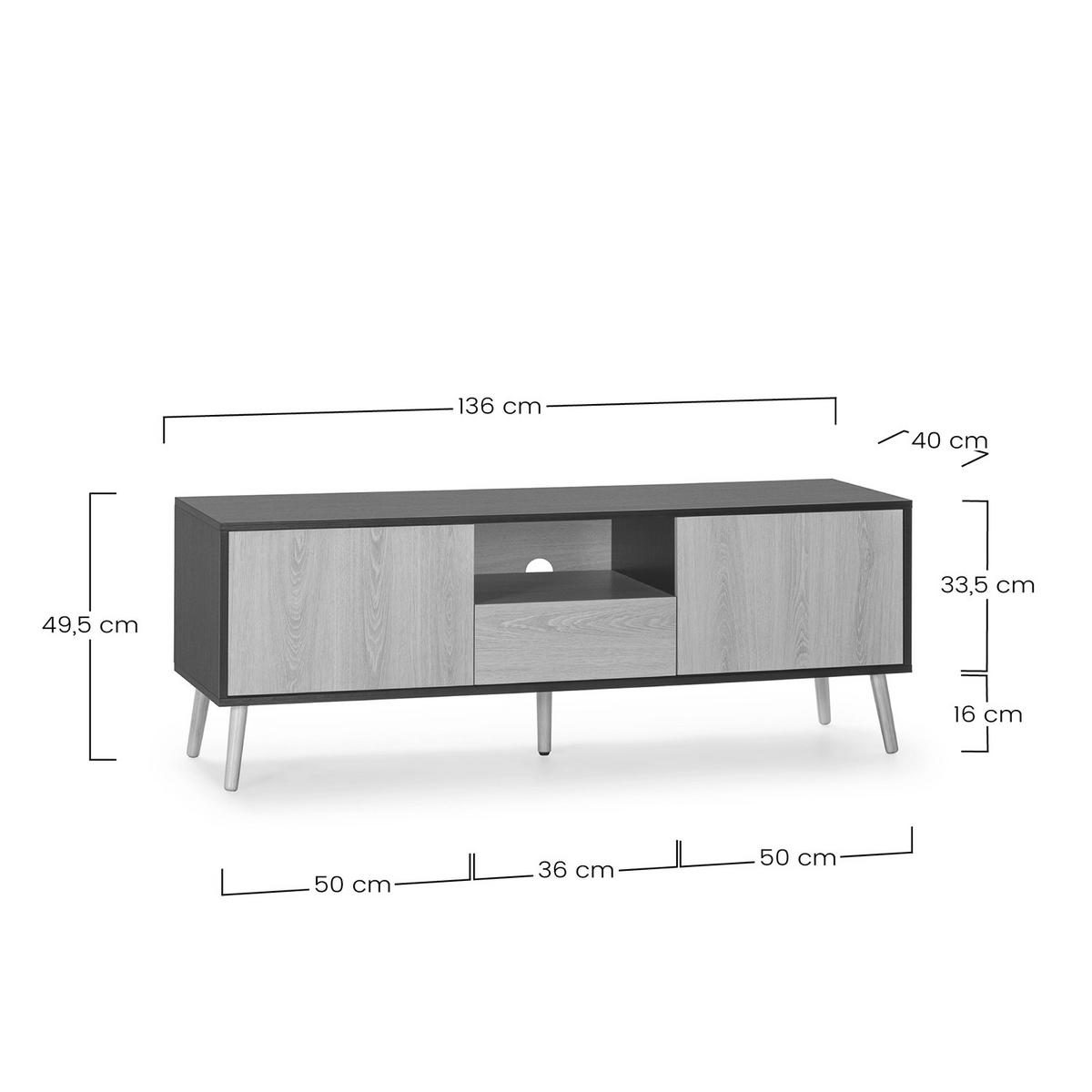 TV-ELEMENT Apolo 2 Schubladen, Schwarz/Holzfarbe - Schwarz, Holzwerkstoff (136/49/40cm) - VS Venta-stock