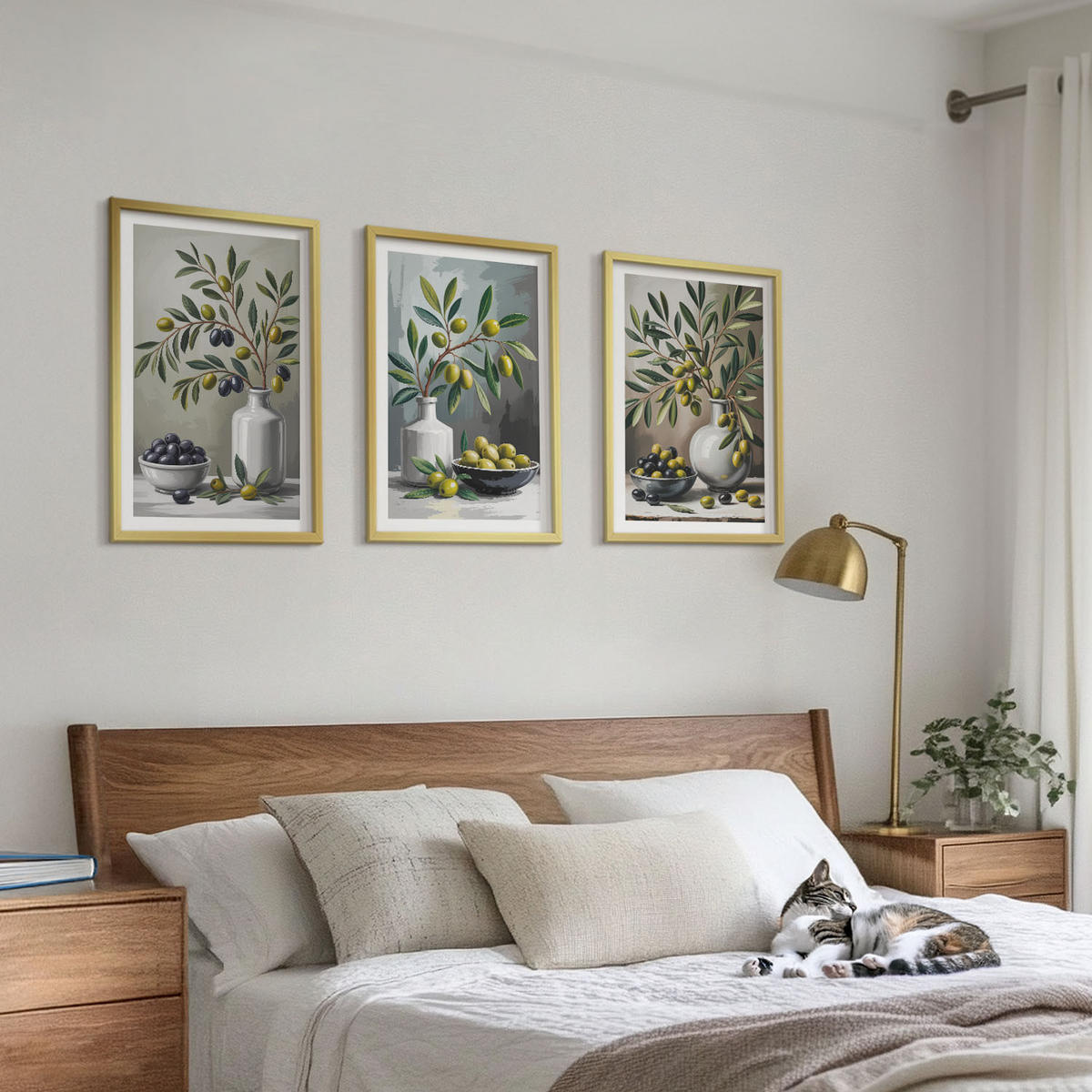 WANDBILDER 3er Set - 40x60 cm Goldrahmen - Keramik olivgrau - Goldfarben, Kunststoff (40/60cm) - ArtPrintCave