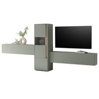 WOHNWAND 3-teilig in Salbei grün, Barista Eiche 350, Komplett-Set mit viel Stauraum - Salbeigrün/Eichefarben, Glas/Holzwerkstoff (350/155/40cm) - Furn.Design