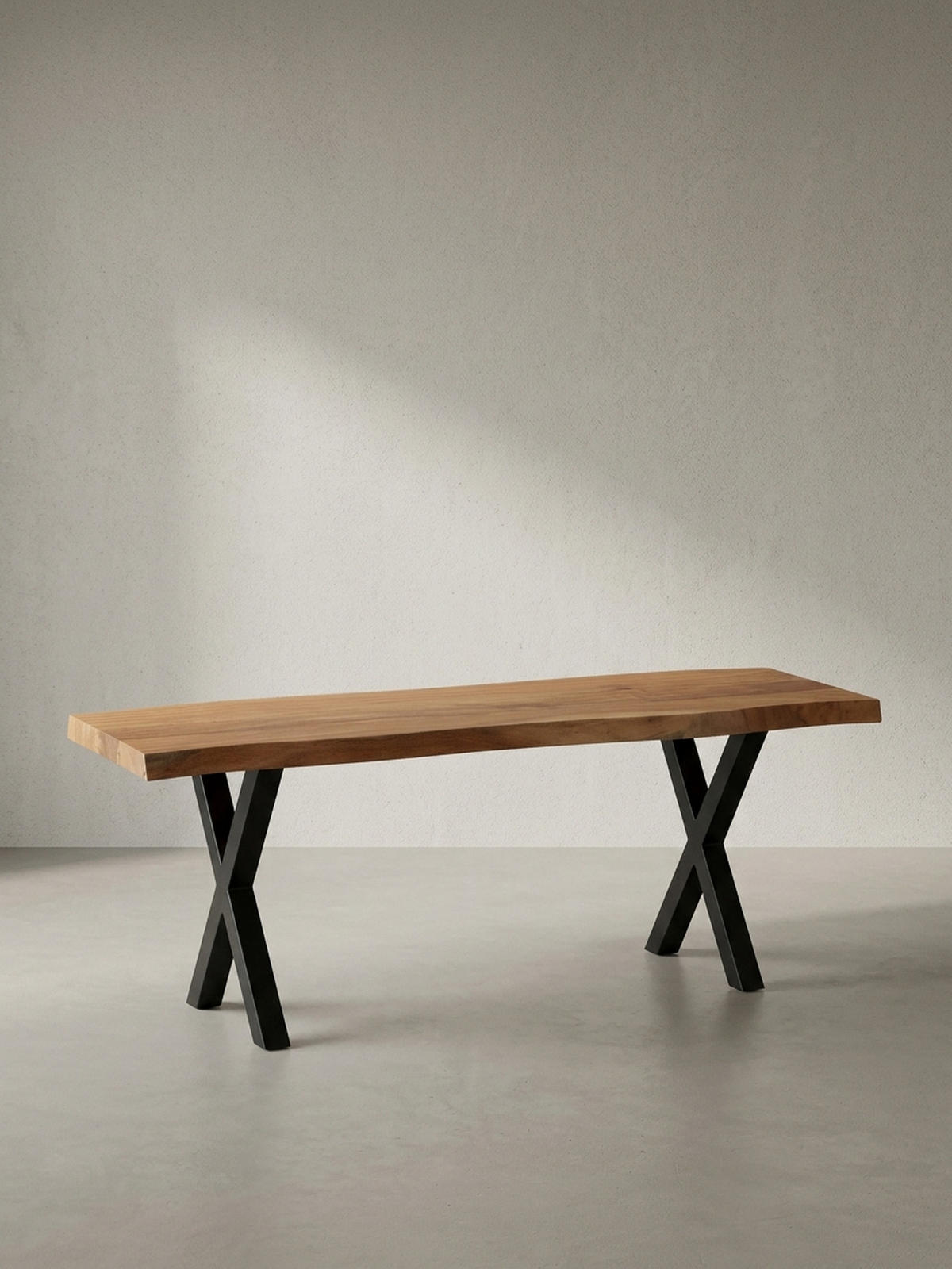 SITZBANK – Akazie/Massivholz/Metall, 120x40x45,5 cm, Baumkante, ohne Lehne - Schwarz/Braun, Holz/Metall (120/46/40cm) - KADIMA DESIGN