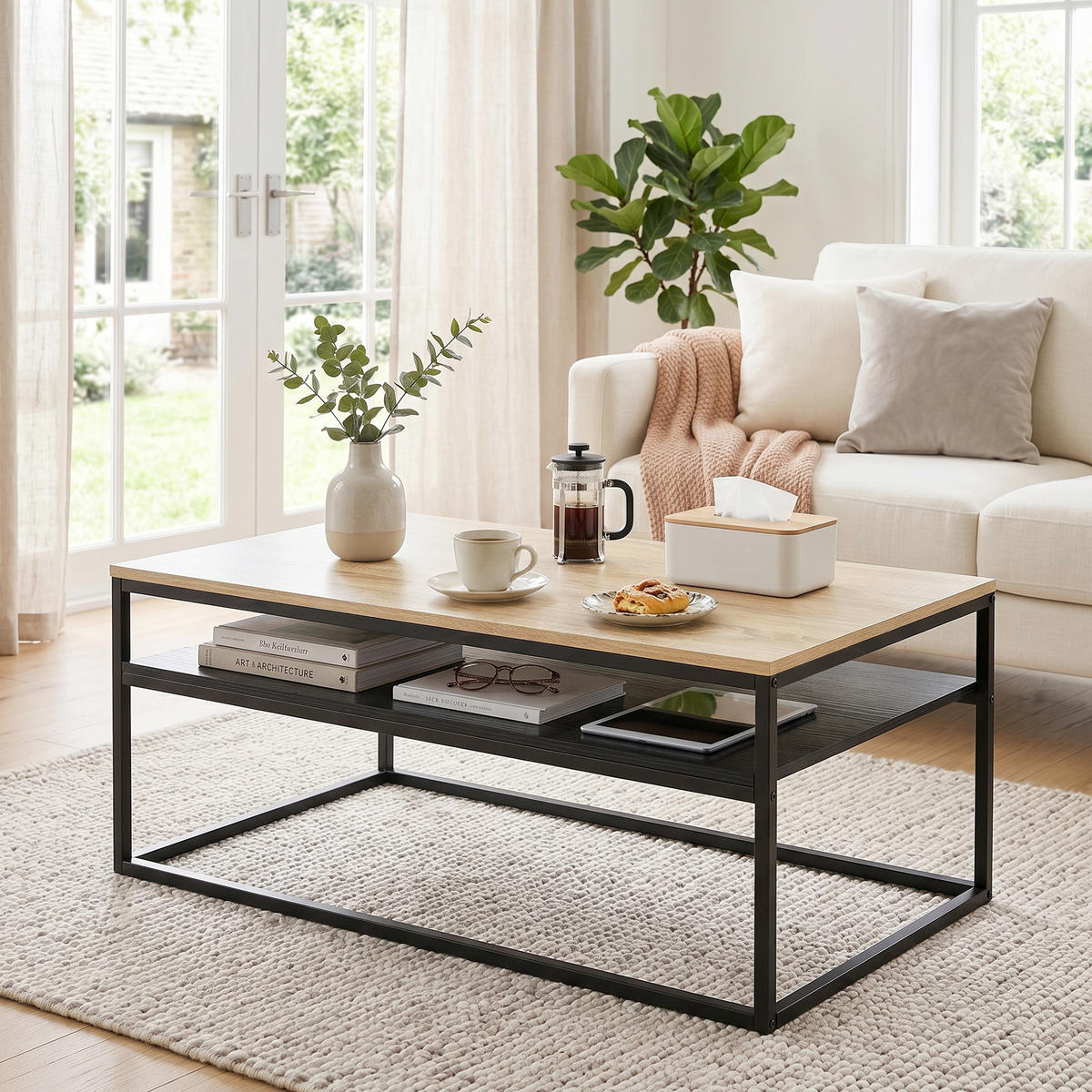 COUCHTISCH Eichefarben und Schwarz 100/59/47 cm - Eichefarben, Holzwerkstoff (59.8/100/47cm) - PANGIVO