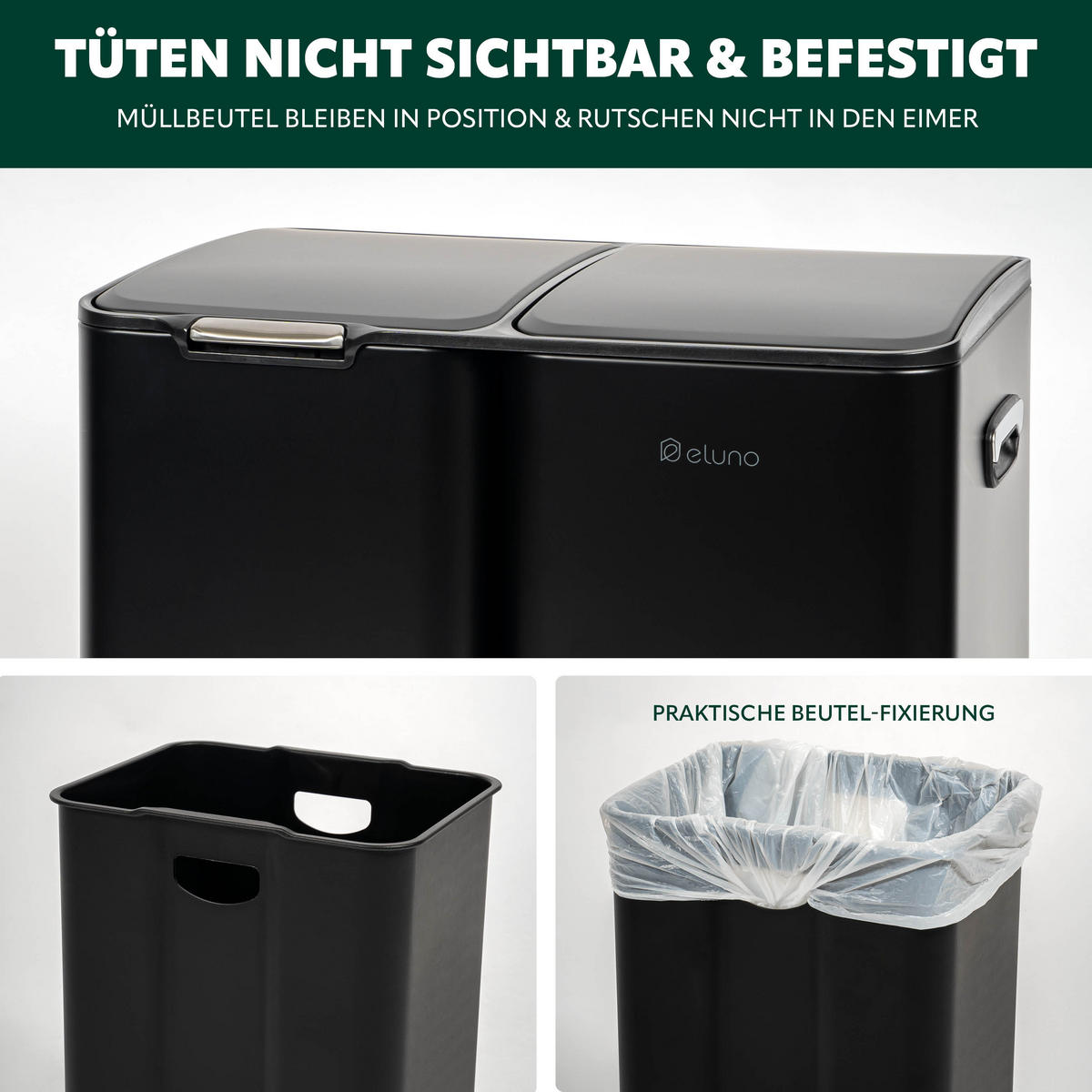 ABFALLEIMER, 54 Liter, aus Metall, schwarz - Schwarz, Metall (46/70.5/38.5cm) - eluno