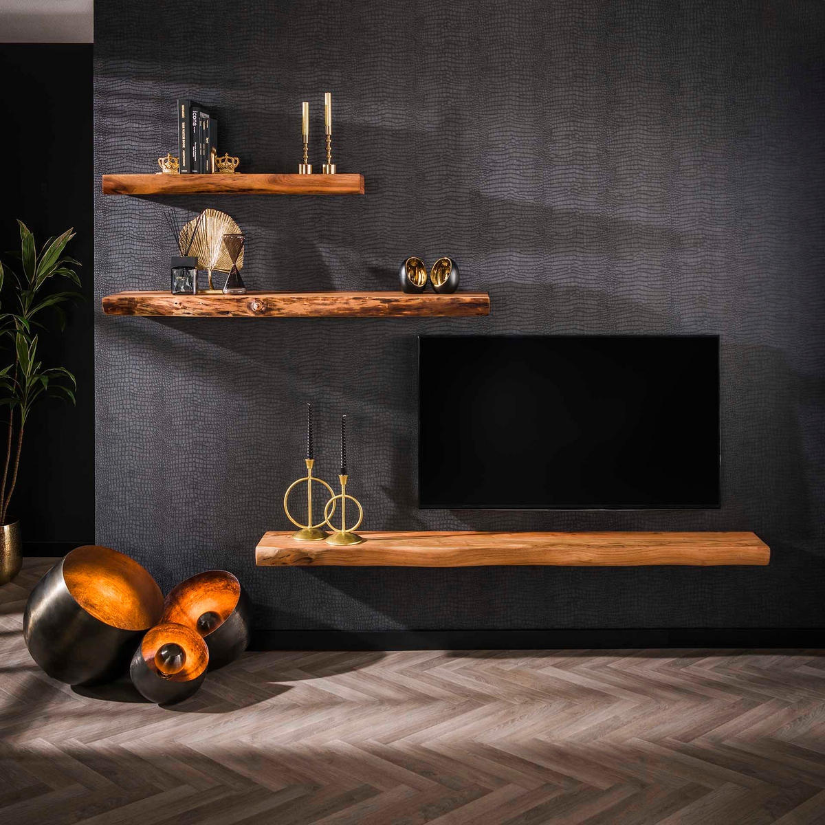 WANDREGAL Baum Braun 25/100/ 8 cm - Braun, Holz (100/8/25cm) - Hoyz Collection