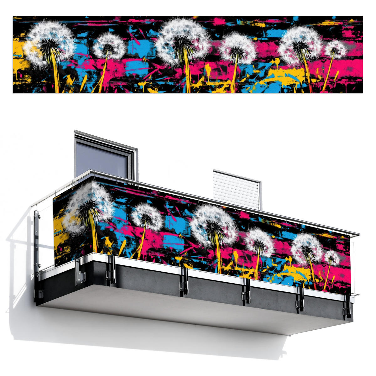 BALKON-SICHTSCHUTZ Straßenkunst - Bunt - Wand - Schwarz, Kunststoff (500/110cm) - MuchoWow