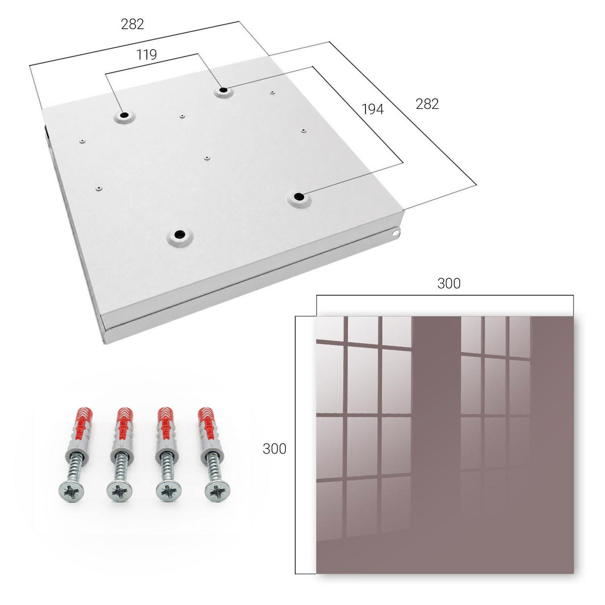 SCHLÜSSELBOX Weiß 30x30 cm – Türöffnung nach rechts - Aschbraun - Braun, Metall (30/30/5cm) - TULUP