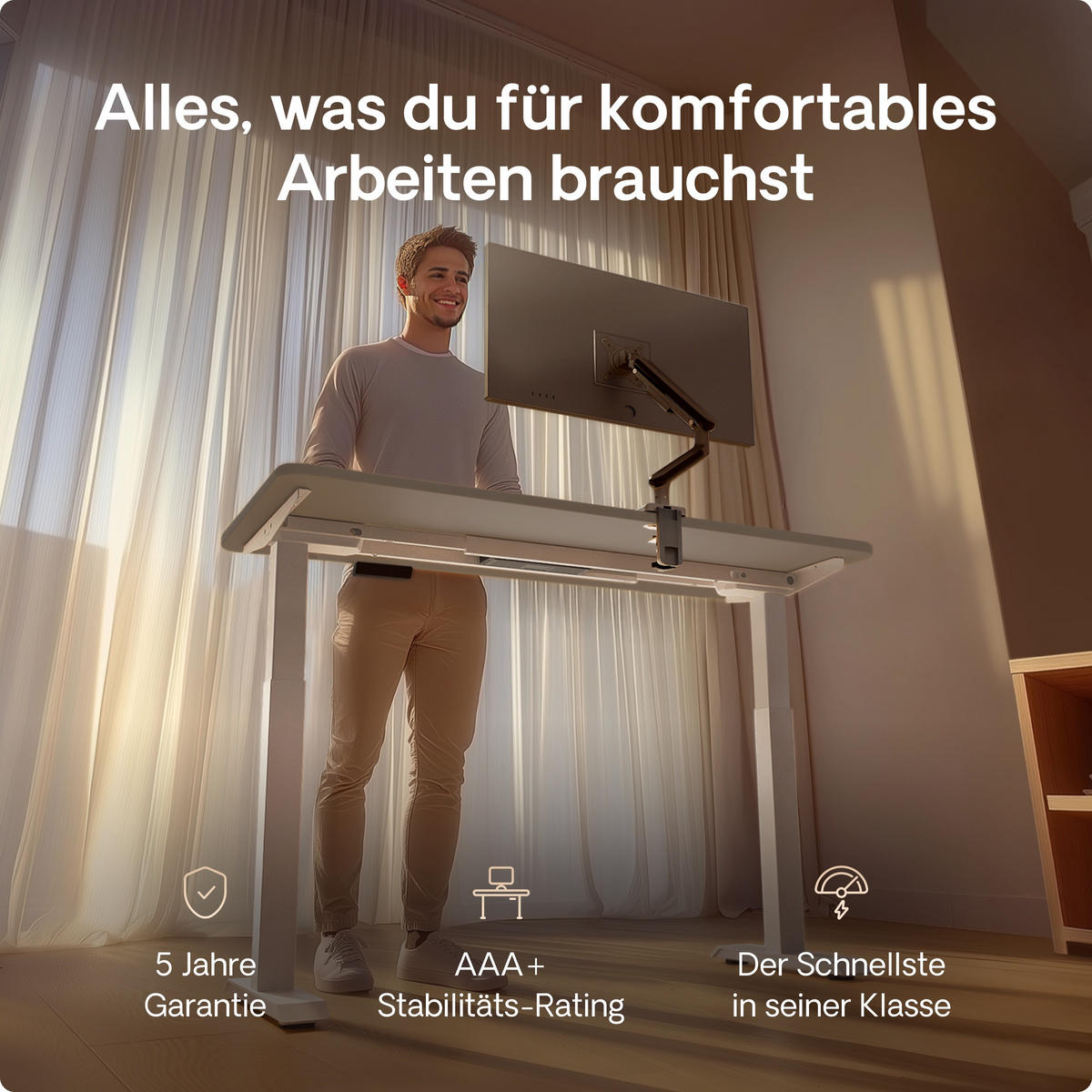 SCHREIBTISCH Elektrisch Höhenverstellbarer HomeOne 140x70cm Weiß/Grau mit Memory-Funktion, Anti-Kollisions Technologie - Weiß/Grau, Holzwerkstoff (70/140/72cm) - Desktronic