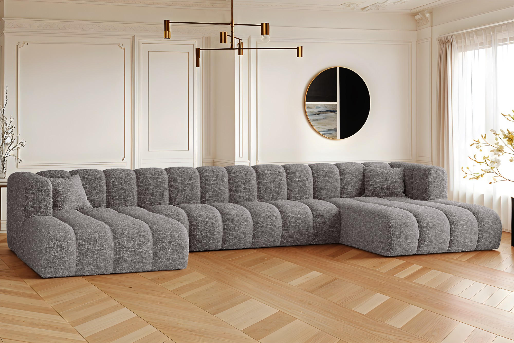 ECKSOFA U-form Grand U XL Stoff Haga Grau - Grau, Holz (179/408cm) - Kaiser Möbel