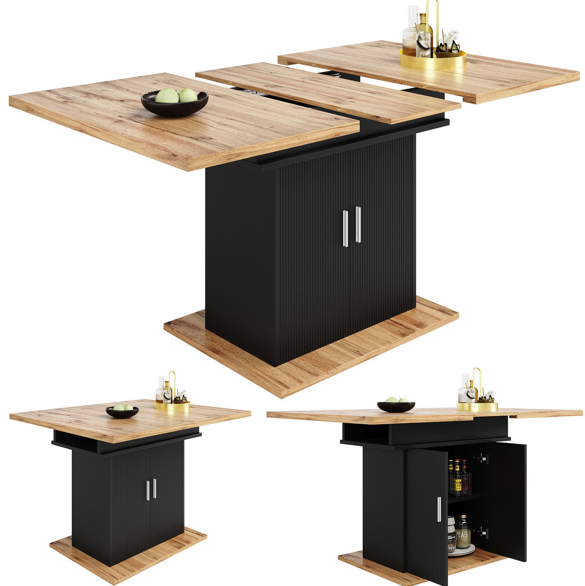 ESSTISCH 110-140/70/76 cm in Schwarz aus MDF mit Stauraum und ausziehbarer Platte - Schwarz, Holzwerkstoff (140/70/76cm) - Flora Grace