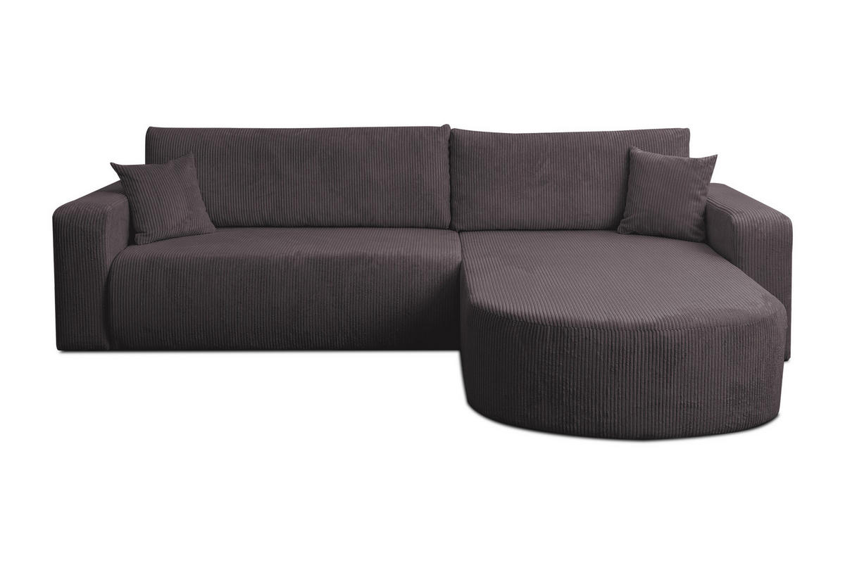 ECKSOFA TOKIO mit Schlaffunktion und Bettkasten, Farbe: Dunkelgrau, Cordstoff, Ottomane Universal - Dunkelgrau, Textil (275/170cm)