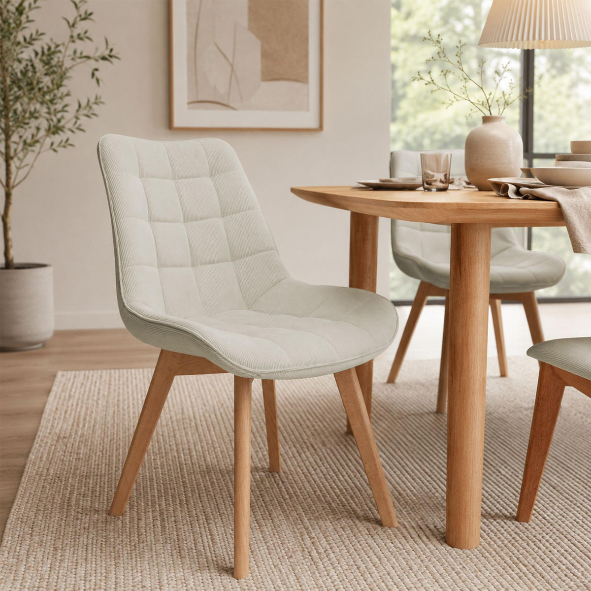 STUHL Cord Beige - Eukalyptusholzfarben/Beige, Holz/Textil (53/84/63cm) - CLP