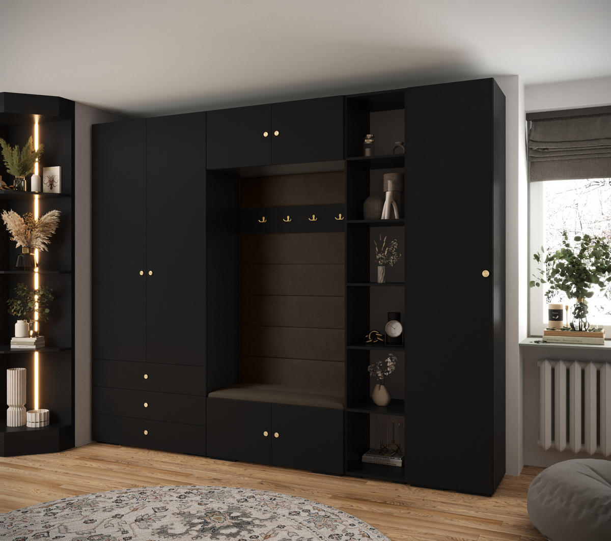 GARDEROBEN-SET 236,7/290/47 - Goldfarben/Schwarz, Holz/Kunststoff (290/236.7/47cm) - Abiks Möbel